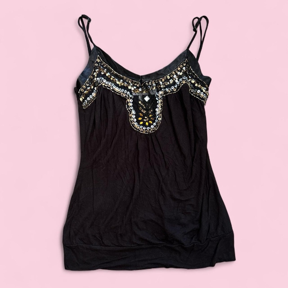 White House Black Market Black Camisole with Beads and Sequins